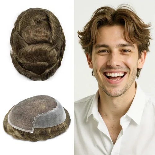 Miniatura 133 de Toupee - Sistemas de reemplazo de cabello para hombre, encaje frontal suizo, nudo blanqueado, pieza de cabello humano natural 1# negro azabache, 8 x