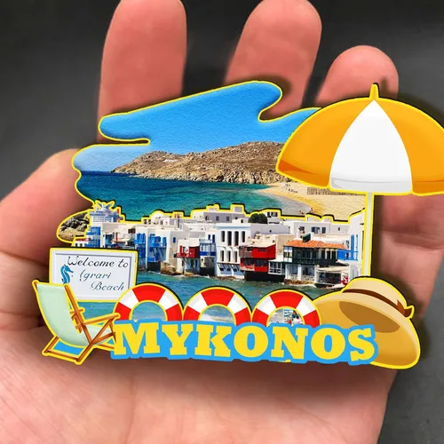 Miniatura 4 de Mykonos Grecia - Imán de madera 3D para nevera, viajes, coleccionables, recuerdos, decoración, manualidades hechas a mano
