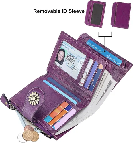 Miniatura 2 de Lavemi Cartera de Piel para Mujer Pequeña Compacta con Bloqueo RFID Estuche para Tarjetas de Crédito Monedero con Bolsillo con Cremallera Small