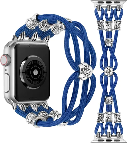 Miniatura 27 de TOYOUTHS Correa bohemia compatible con Apple Watch Band de 1.65, 1.57, 1.57 y 1.49 pulgadas, con cuentas, trenzada, elástica, occidental, elegante