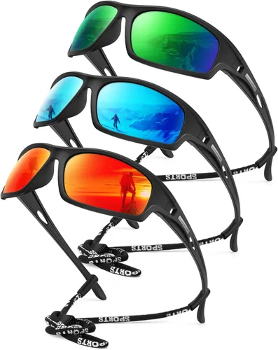 Miniatura 31 de KALIYADI 4 Pack Polarized Sunglasses-Men Sports Sun-glasses: Mens Sunglasses UV Protection for Fishing Driving Cycling A02-negro/azul hielo/rojo