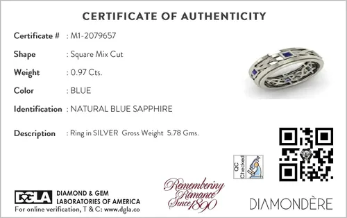 Miniatura 5 de Diamondere Anillo de boda de zafiro azul de corte princesa natural y certificado en plata de ley 925 Anillo de nudo celta de 0,97 quilates