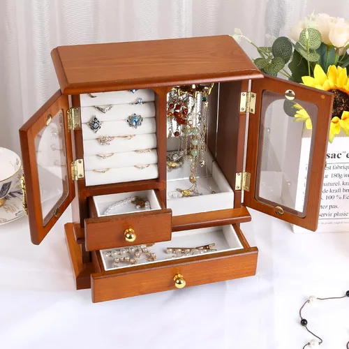 Miniatura 2 de Kendal Joyero de madera para mujer, regalo de graduación, organizador de joyas sólido, regalos del día de la madre, joyero de madera con espejo