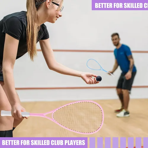 Miniatura 5 de Seenelling Paquete de 2 raquetas de squash para principiantes, incluye 2 raquetas con bolsas de raqueta, 2 gafas antivaho con estuches y 2 bolas