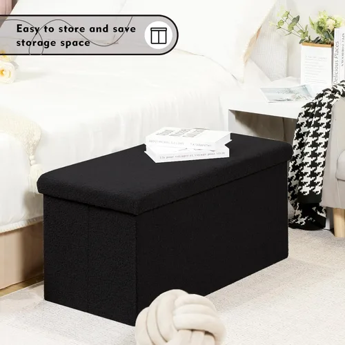 Miniatura 5 de PINPLUS Otomanas otomanas de almacenamiento con forma cuadrada con reposapiés de almacenamiento para sala de estar, asiento otomano Boucle para Negro