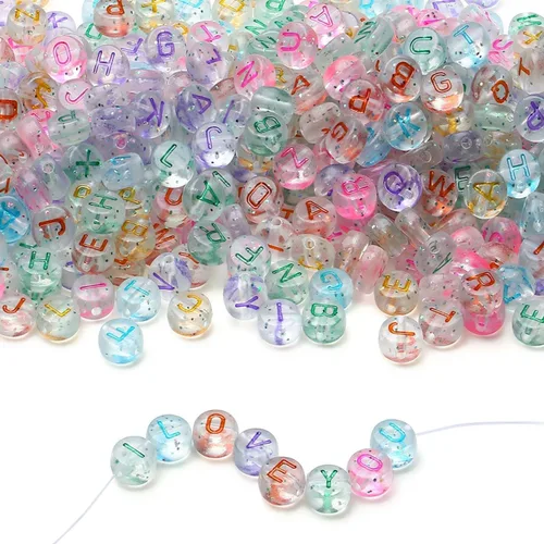 Miniatura 8 de LAIDANLA - 1500 cuentas de letras acrílicas del alfabeto doradas, cuentas redondas blancas de 7×4mm para hacer joyas, pulseras, collares, llaveros