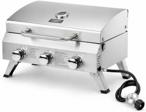 Miniatura 8 de ROVSUN Parrilla portátil de gas propano de 12,000 BTU, parrilla de cocina al aire libre para picnic, camping, caravana, patio, jardín, barbacoa