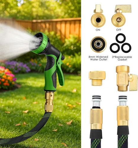 Miniatura 3 de Manguera de jardín no expandible de 50 pies, manguera de agua flexible de alta resistencia, diseño sin torceduras con boquilla rociadora de 10