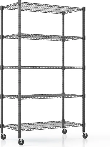 Miniatura 31 de Himimi Estantería de almacenamiento de alambre de acero resistente de 4 niveles, estantes de almacenamiento de metal ajustables con ruedas, estante