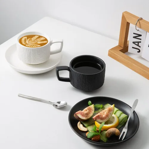 Miniatura 7 de Rock Texture - Juego de té de café de cerámica en relieve, espresso capuchino, taza y platillo de cerámica novedosa para amigos, mujeres, hombres