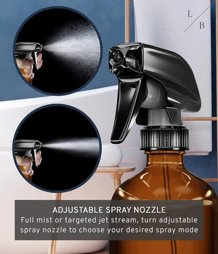 Miniatura 4 de LiBa Paquete de 2 botellas de vidrio ámbar, botella de spray vacía recargable de 16 onzas para limpieza, aceites esenciales, cabello, plantas