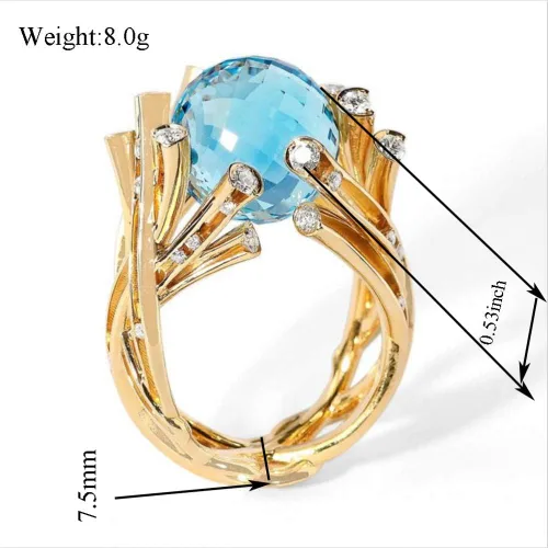 Miniatura 2 de HSQYJ Luxury Blue Red Oval Cubic Zirconia Promise Rings Classic Style Crystal Anniversary Wedding Engagement Bands Cocktail Ring for Women Girl Gold