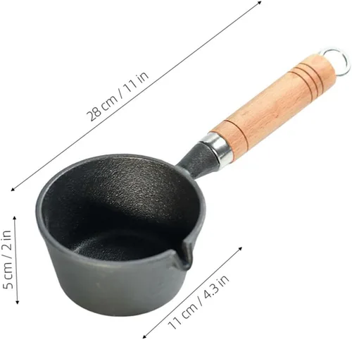 Miniatura 2 de Sartén de hierro fundido calentador de mantequilla, mini sartén de huevo, salsa de sopa de hierro, olla de fusión con mango de madera para cocinar