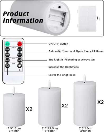 Miniatura 2 de Leelosp Paquete de 6 velas sin llama con temporizador remoto, velas parpadeantes sin llama a granel a granel LED para bodas, festivales, decoración