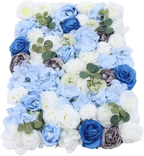 Miniatura 25 de Panel de pared de flores artificiales 3D, 24 x 16 pulgadas, 10 paneles de fondo de pared para exteriores, interiores, fiestas, bodas, día de San