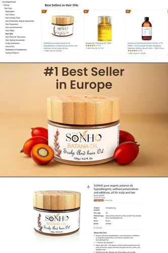 Miniatura 2 de SONHO Aceite de batana crudo para el crecimiento del cabello - Tratamiento capilar 100% puro y orgánico para cabello más fuerte y grueso