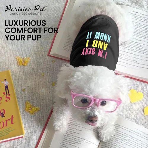Miniatura 5 de Parisian Pet - Camiseta bordada para perros y gatos, con texto en inglés Sexy and I Know It, XS Sexy y lo sé