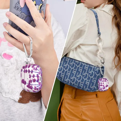 Miniatura 7 de QINGQING Funda protectora compatible con Airpods 3 (2021), diseño floral transparente con llavero Airpod de tercera generación, a prueba de golpes