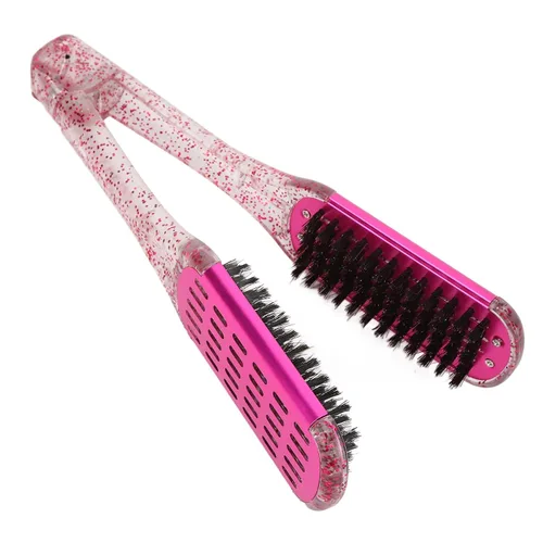 Miniatura 8 de YUYTE Cepillo de peine alisador de pelo de doble cara, abrazadera de peinado suave para alisar, desenredar y alisar el cabello, rojo rosa