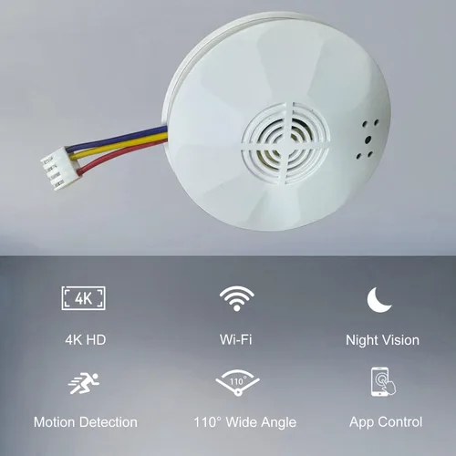 Miniatura 2 de Cámara oculta 4K Ultra WiFi, cámaras con forma de detector de humo con visión nocturna clara, batería recargable de 800 mAh, grabación de video