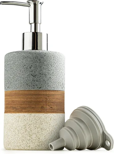 Miniatura 9 de Juego de dispensador de jabón de cerámica con embudo de silicona, jabón de manos, champú, gel de baño, dispensador de loción para cocina y baño