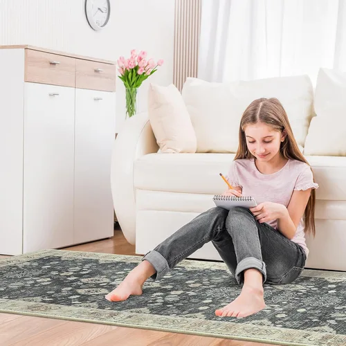 Miniatura 7 de Przemy Alfombra de Pasillo para Dormitorio, 2x6 pies Alfombra Lavable Antideslizante, Pequeña Alfombra Floral para Entrada, Pasillo, Cama de Niñas