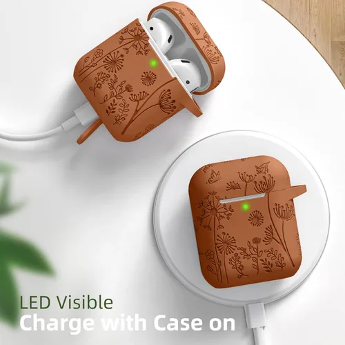 Miniatura 7 de Lerobo - Funda grabada con flores para el estuche de AirPods, protector suave de silicona con llavero, compatible con el estuche de carga de Apple