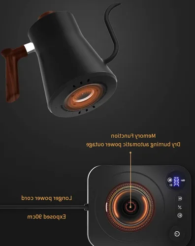 Miniatura 7 de Hervidor eléctrico de cuello de cisne con control de temperatura, hervidor de café vertido de 0.9 L, hervir rápido de 1200 W, interior de acero Negro