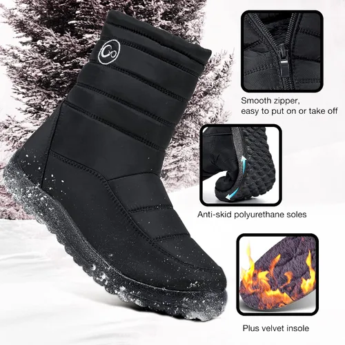 Miniatura 3 de Botas de nieve de invierno para mujer con soporte de arco para exteriores, con forro de piel cálida, botines con cremallera, impermeables, cómodos
