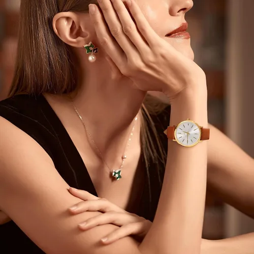 Miniatura 6 de BUREI Relojes de pulsera para mujer, a la moda, minimalista, analógico, de cuero, de cuarzo, impermeables, para mujer