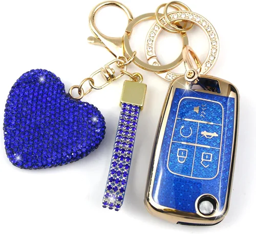 Miniatura 12 de Funda para llavero con llavero de diamante para mujer, portallaves de automóvil compatible con Chevy Cruze Camaro Malibu Equinox Impala GMC Buick