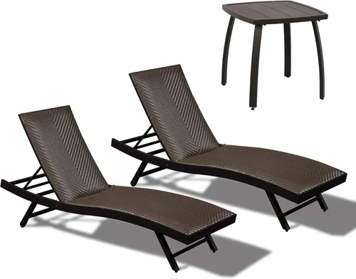 Miniatura 9 de Domi - Juego de 2 tumbonas para exteriores, de aluminio, acolchadas, de espuma de secado rápido, con respaldo ajustable para playa, piscina, césped