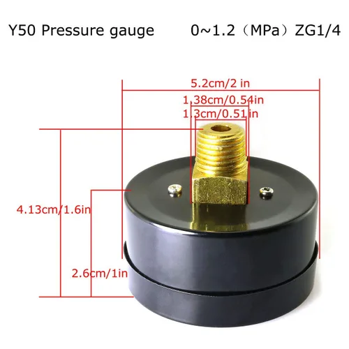 Miniatura 4 de MEETOOT Manómetro de presión de aire de 2 pulgadas, montaje trasero central, tamaño de conexión NPT macho de 1/4 pulgadas, 0-180 PSI