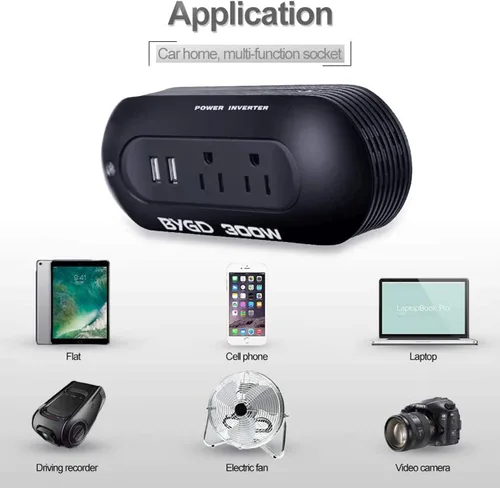 Miniatura 3 de Inversor de corriente de 300 W CC 12 V a CA 110 V Convertidor de corriente portátil con puertos USB duales, diseño compacto para un inversor