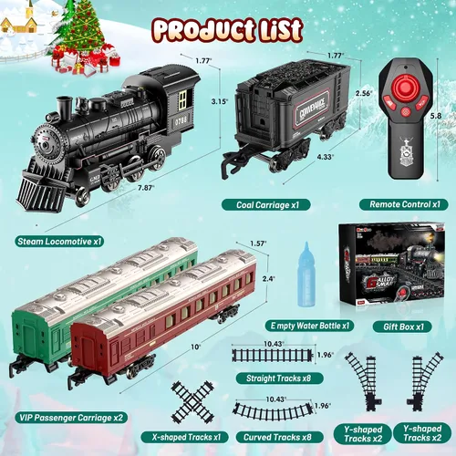 Miniatura 8 de Hot Bee Juego de Tren, Juguetes de Tren con Control Remoto y Pista de Lujo y Vagoneta Iluminada, Tren de Navidad de Metal para Árbol de Navidad