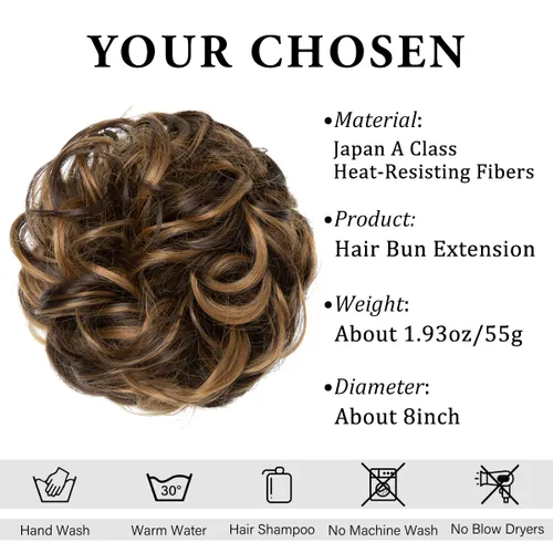 Miniatura 2 de CJL HAIR Extensiones de cabello ondulado y rizado grande con moño desordenado, extensiones de cabello sintético para coleta, extensiones de cabello