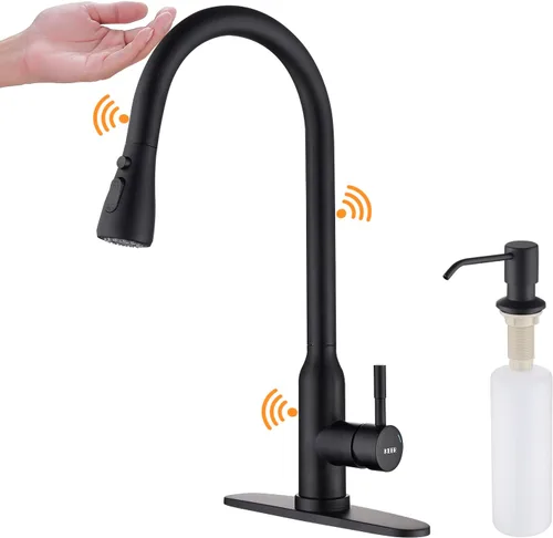 Miniatura 9 de Grifo de Cocina sin Contacto, KEER Sensor de Movimiento Inteligente sin Manos de Mango Único con Resorte para Fregadero de Cocina con Rociador Oro