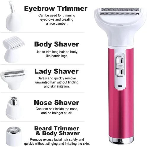 Miniatura 3 de Maquinilla de afeitar eléctrica 5 en 1 para mujeres, eliminación de vello corporal, nariz, afeitadoras faciales, cejas, piernas, axilas, área