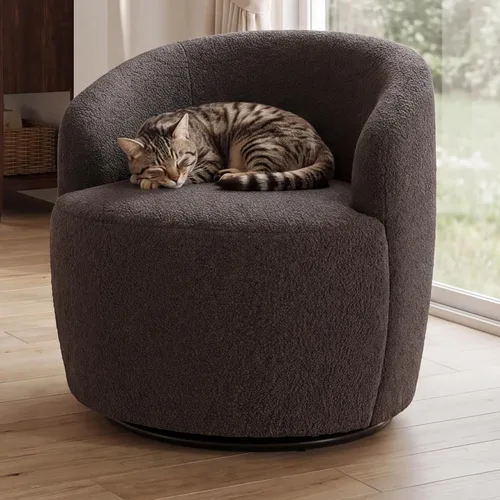 Miniatura 41 de FOXHUNTER Silla giratoria de barril, sillón individual pequeño de 360°, cómodo sofá redondo, sillas de botón acolchadas, modernas sillas de acento