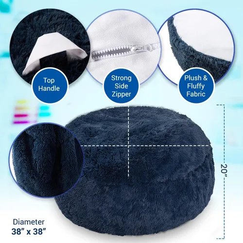 Miniatura 5 de Cheer Collection Puf con asa, sillas de piso de pelo largo para niños como almacenamiento de animales de peluche y organizador de juguetes, lavable