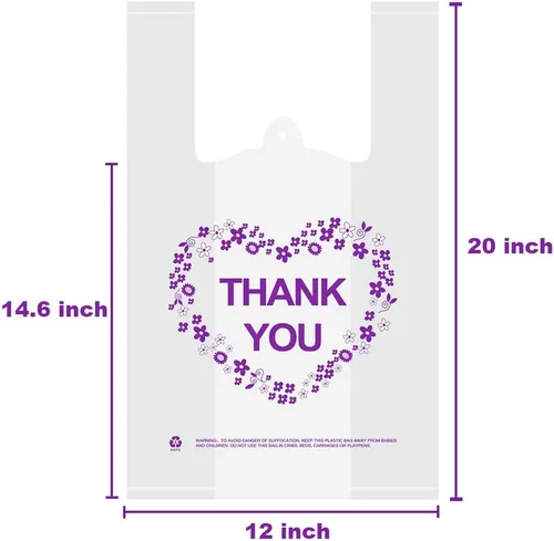 Miniatura 3 de LazyMe Thank You T Shirt Bags, White Plastic Grocery Bags with Handles, Standard Supermarket Size, 12 x 20 inch (100 PCS)
