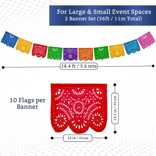 Miniatura 2 de Pancartas de fiesta mexicana (paquete de 2 con 10 banderas de plástico por bandera), papel picado mexicano para fiesta, papel picado de plástico