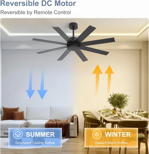 Miniatura 3 de Ventilador de techo de 52 pulgadas sin luz, moderno ventilador de techo con control remoto, motor de corriente continua de 8 aspas reversibles