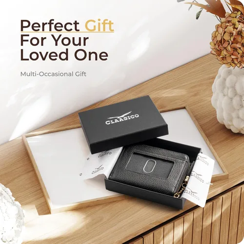 Miniatura 4 de Claasico Cartera Bifold para mujer con bloqueo RFID Cartera de piel auténtica con cremallera y bolsillo para monedas para mujer Elegante soporte