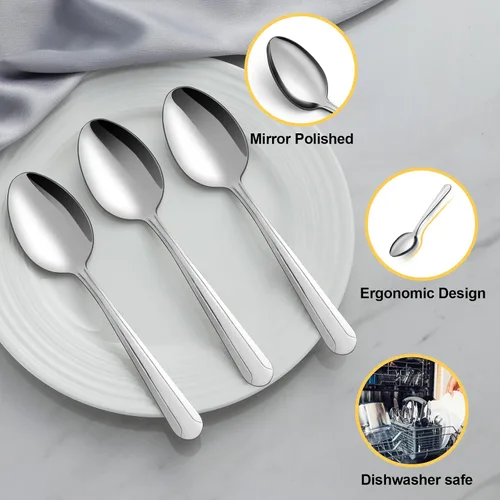 Miniatura 3 de BEWOS Juego de 24 cucharas – Cucharas de 7.5 pulgadas, cuchara de acero inoxidable, cuchara de cena, apta para lavavajillas, cucharadas pulidas