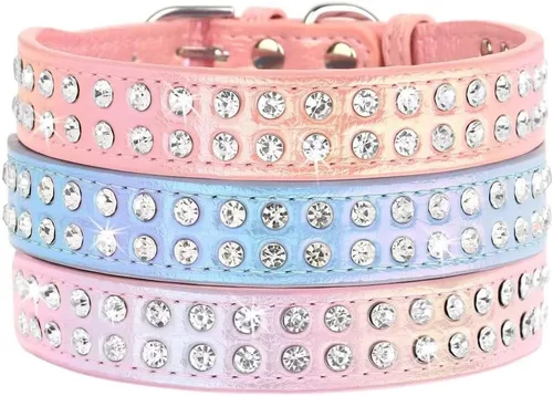 Miniatura 6 de Collar para perros Beirui con diamantes de imitación y tachonado de brillos, de cuero de poliuretano, para perros pequeños, medianos y gatos, lindo