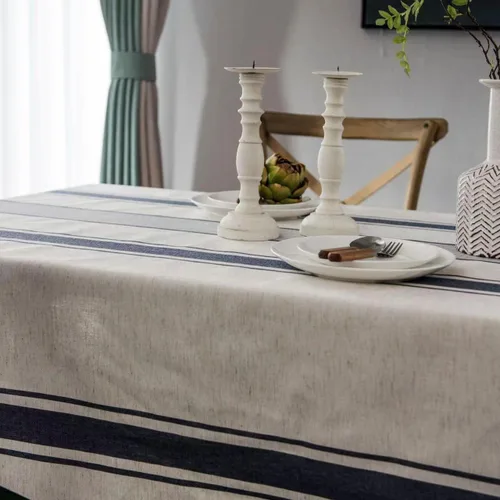 Miniatura 3 de ArtBud Mantel blanco y azul de lino de algodón, suave, lavable, para fiestas, café, cocina, decoración de rayas