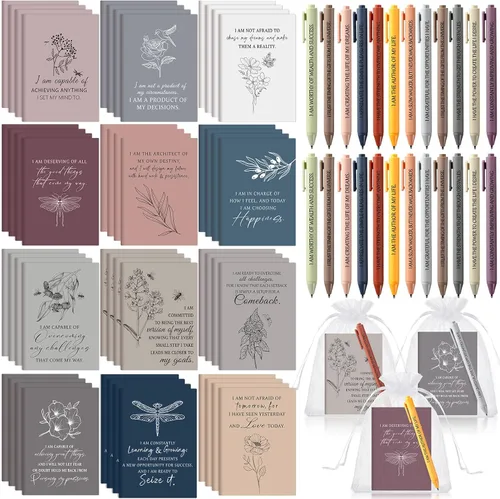 Miniatura 9 de Mooliwe Conjunto de Regalo de Afirmación Positiva de 24 Juegos/48 Piezas, Cuadernos de Gratitud con Bolígrafos, Bolsas Pequeñas, Blocs de Notas