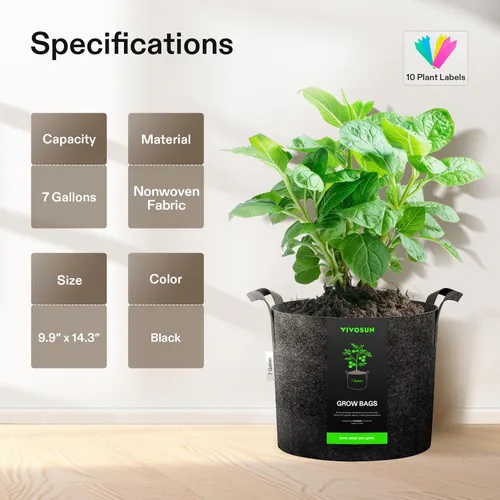Miniatura 3 de VIVOSUN Paquete de 10 bolsas de cultivo de 7 galones, macetas de tela reforzadas para jardinería, color negro