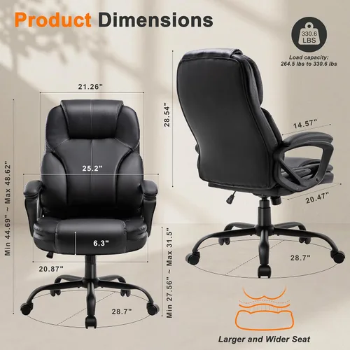 Miniatura 3 de Shintenchi Silla de oficina ejecutiva de respaldo alto, silla ergonómica de escritorio de PU para computadora con inclinación de 3 niveles